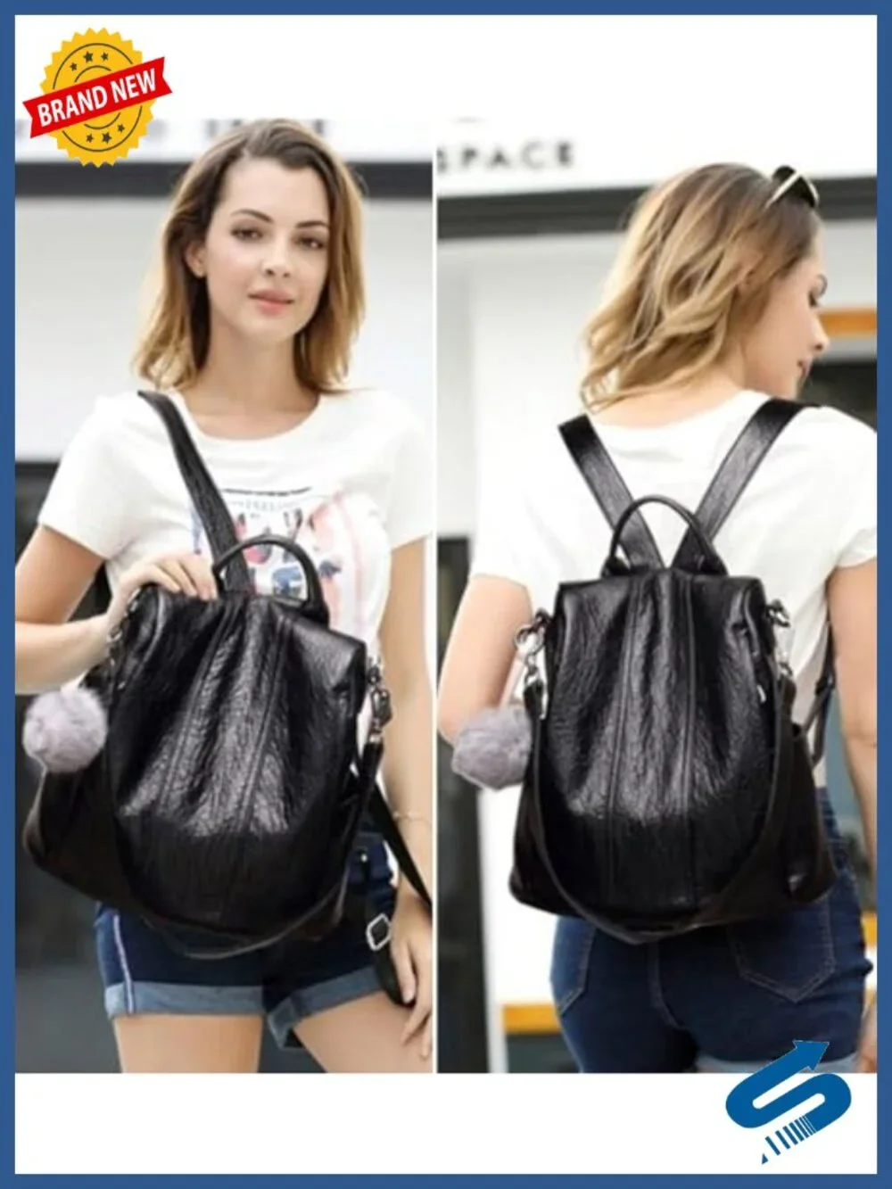 Faux Leather Anti-Theft Convertible Backpack Purse Travel Rucksack
